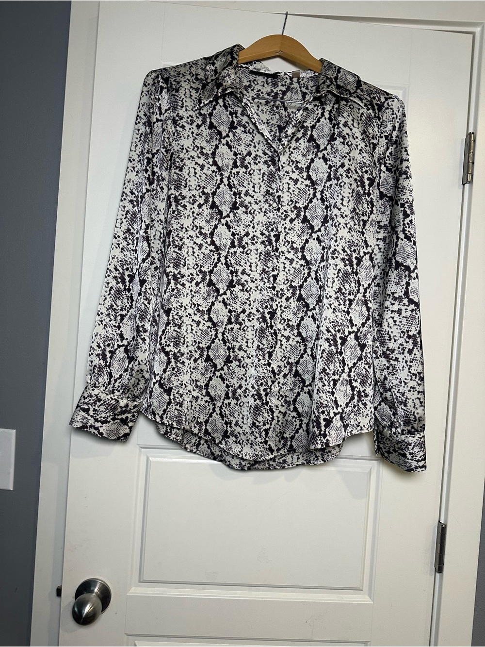 Tahari Black and White Snake-Print Button-Down Blouse